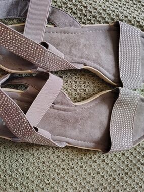 Yellow Box Taupe Rhinestone Elastic Strap Sandals